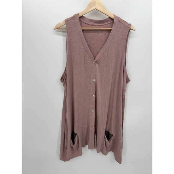 Logo by Lori Goldstein Button front Cardigan Long Tunic Sleeveless Pockets 2X - Picture 1 of 7